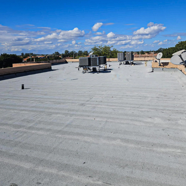 commercial flat roof with hvac and antenna